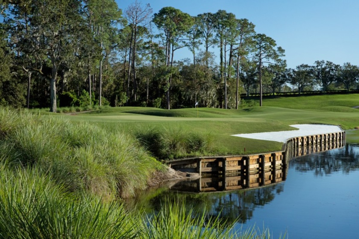 Dye's Valley 12th hole reveals the genius of Pete Dye's course architecture work as he turned flat, water-level ground into a daunting par 4.